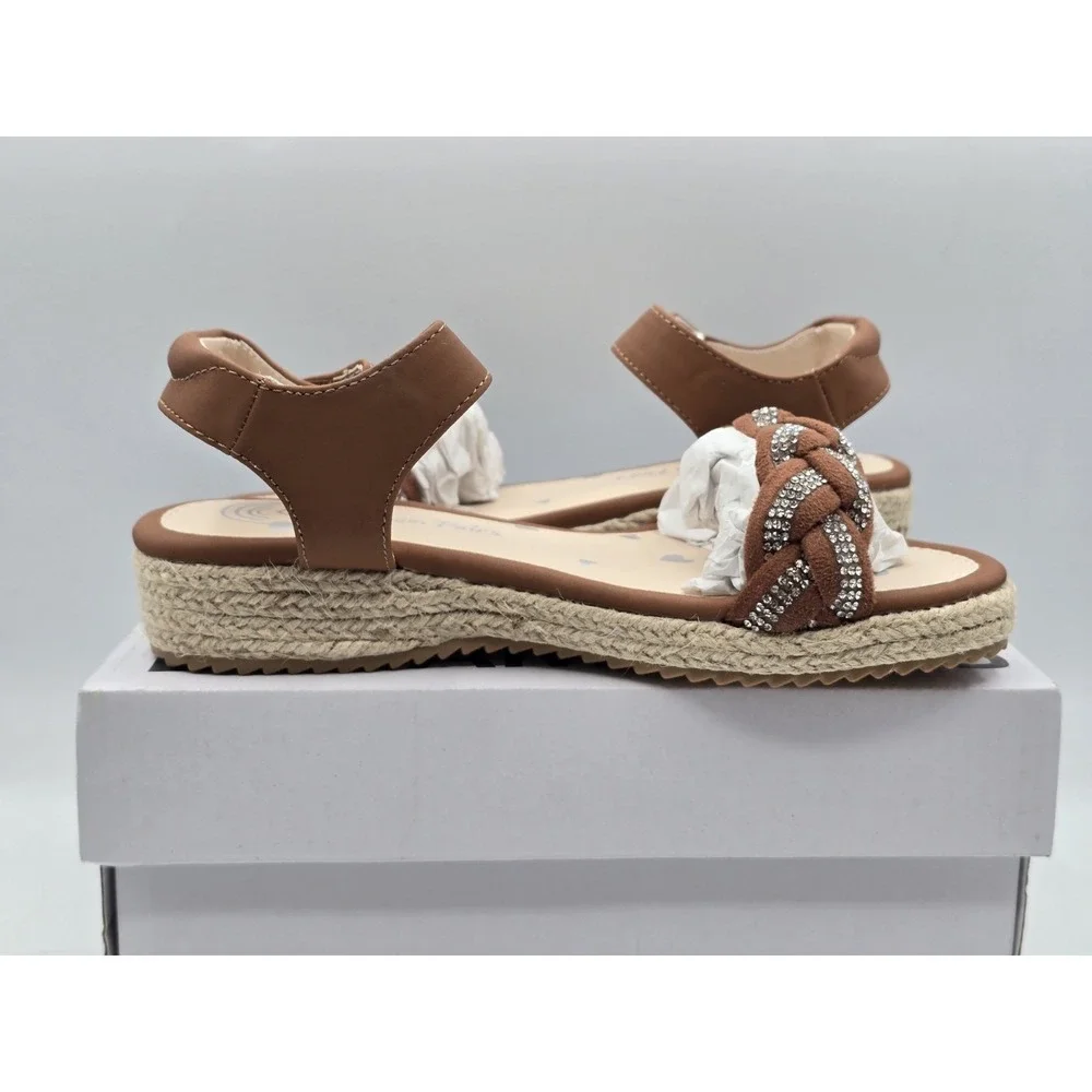 NIB Dream Pairs Girls Espadrille‎ Flatform Platform Wedge Sandal - Brown - Sz 13